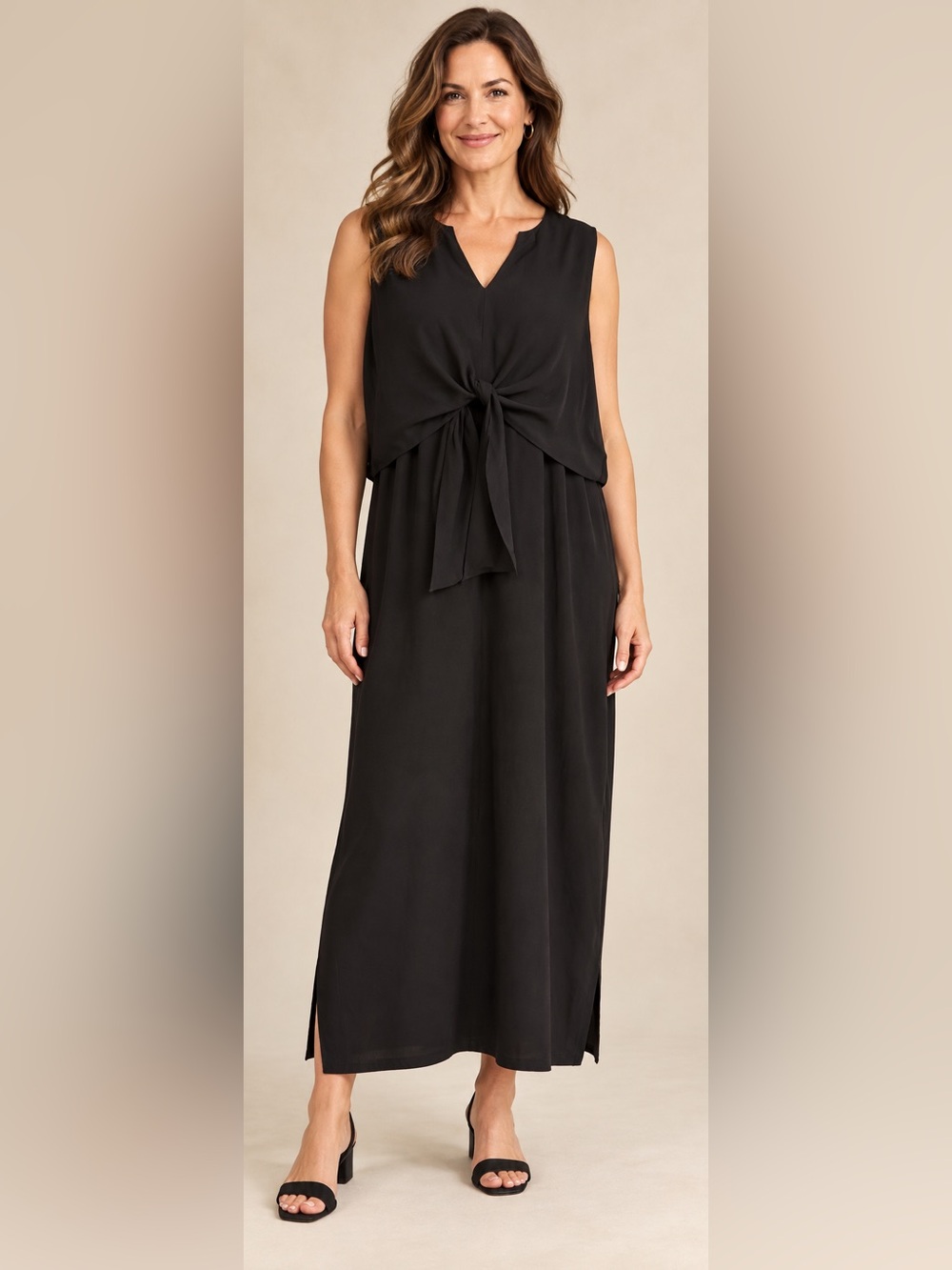Chico's Black Sleeveless Maxi Dress with Front Knot
